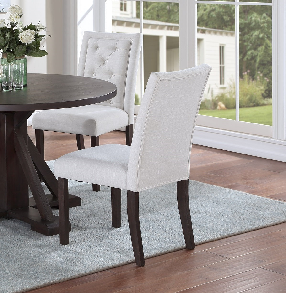 Modern Bone White Fabric 2Pc Side Chairs Tufted Back Upholstered Back