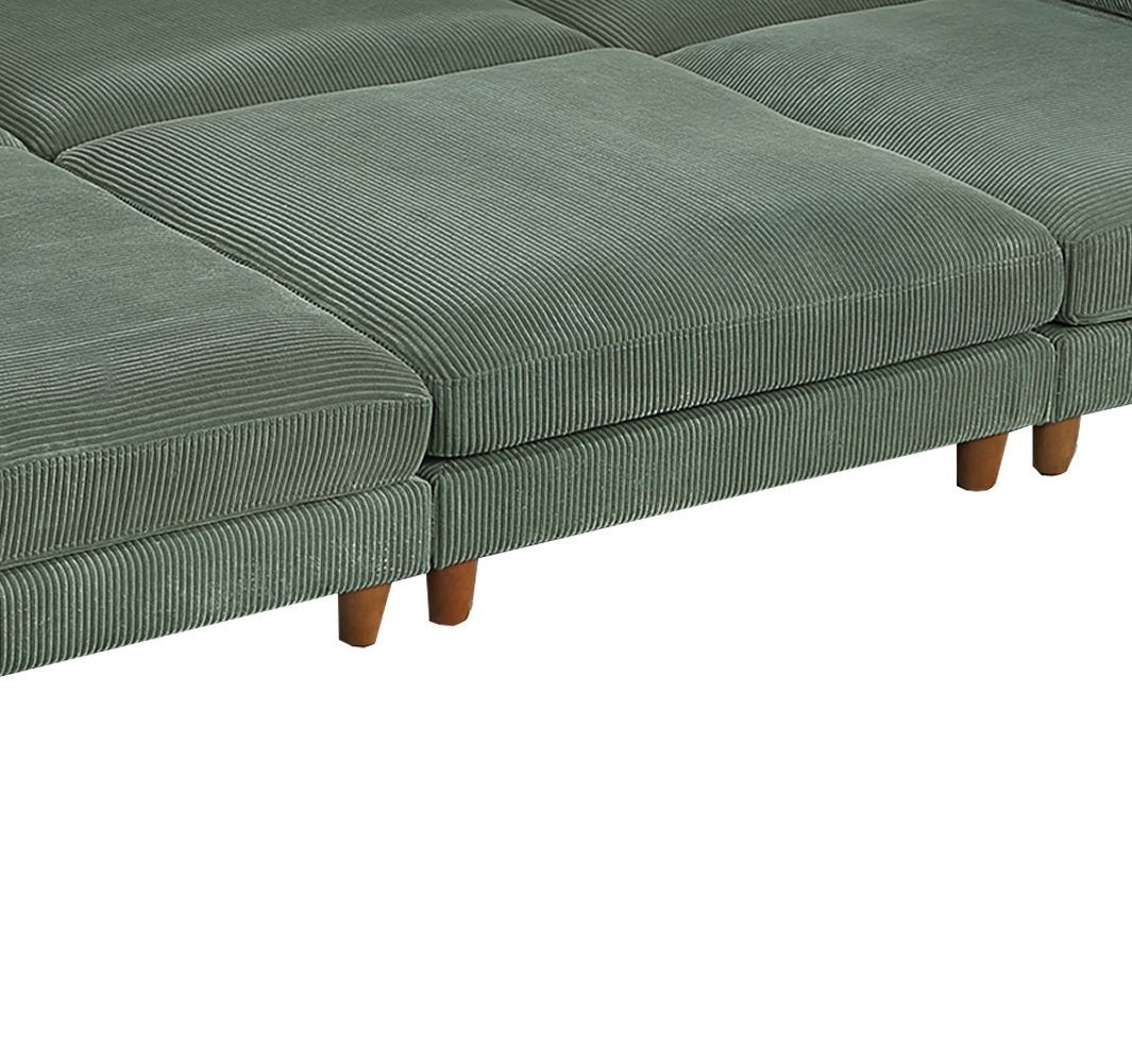 Living Room Furniture 1Pc Cocktail Ottoman Sage Color Corduroy Cushion Extra Large Ottoman Wood Legs Sage Primary Living Space Green Contemporary,Modern Square Corduroy