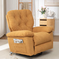 Yellow Relaxing Recliner Chair,Soft Artificial Fleece, Overstuffed, Swivel, Glider, Side Pocket Yellow Manual Push Button Wood Bedroom Medium Soft Tufted Back Heavy Duty Modern Push Button Oak