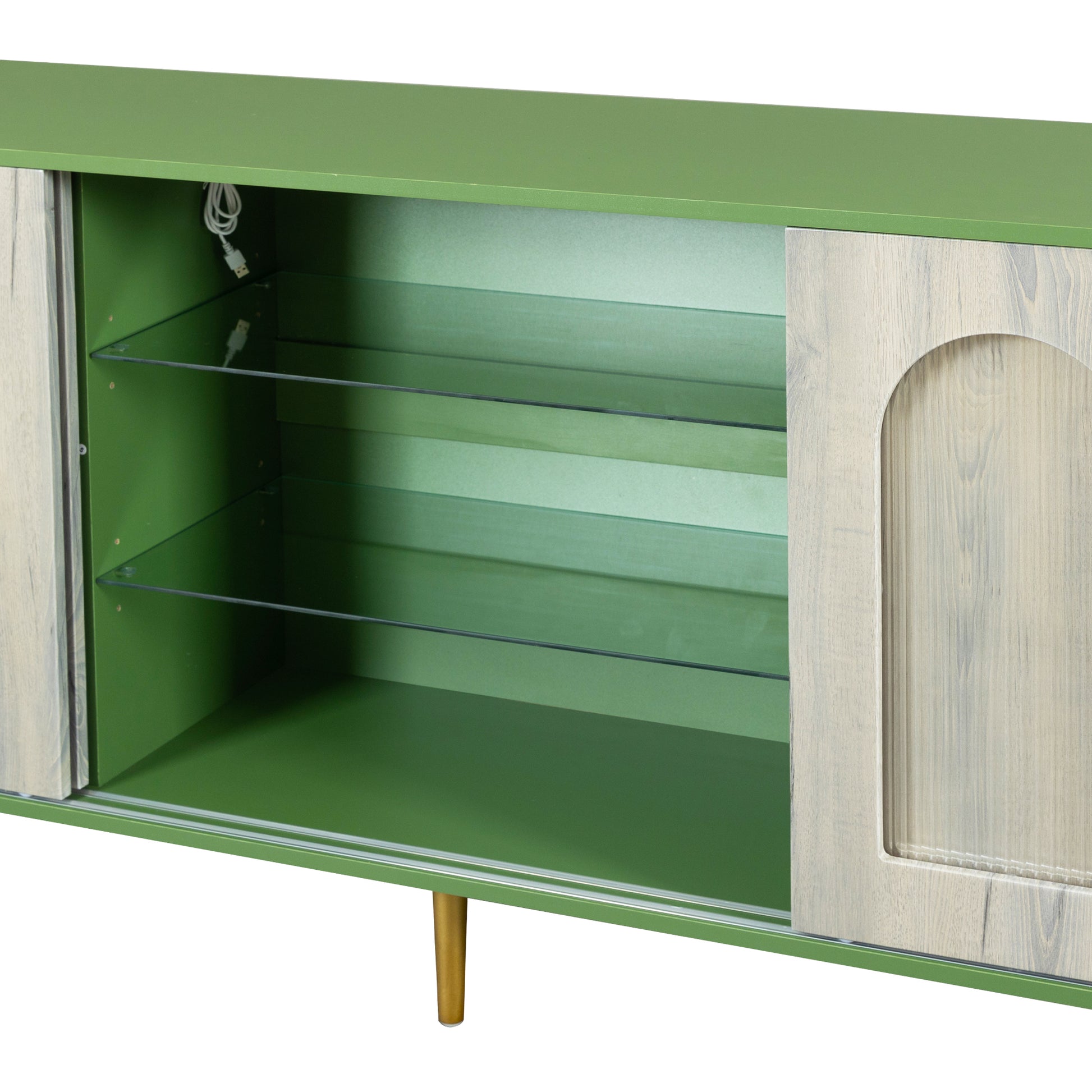 Dresser Drawer Cabinet,Bar Cabinet,Lockers,Sideboard,Buffet Sideboard,Buffet Service Desk,Storagecabinet,Changhong Glass Sliding Door, For Bedroom, Living Room, Kitchen Corridor, Color: Antique Green 5 Or More Spaces Barn Door Green Primary Living Space