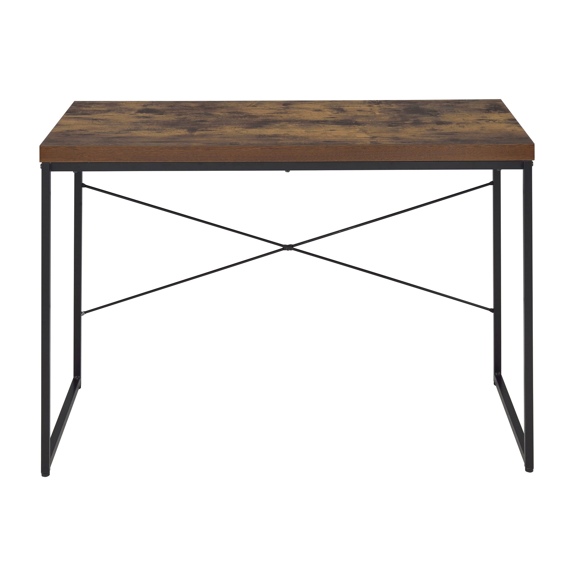 Weathered Oak And Black Writing Desk With Metal Sled Base Black Brown Wood Metal