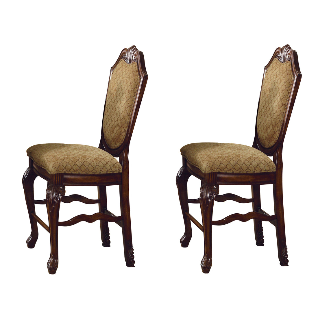 Beige And Espresso Solid Back Counter Height Stools Set Of 2 Espresso Dining Room Foam Traditional Set Of 2 Wood Fabric