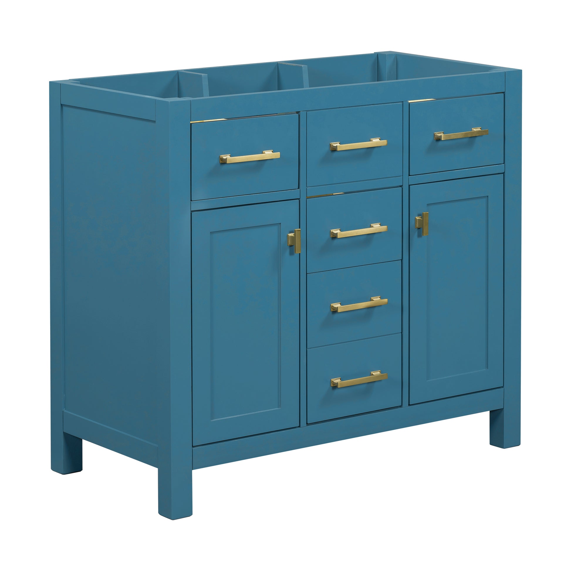 36'' Bathroon Vanity Without, Modern Freestanding Single Bathroom Cabinet With 4 Drawers & 2 Cabinets,Storage Cabinet For Bathroom, Solid Wood Frame Vanity Only, Blue Not Include Sink 4 Blue 2 Adjustable Hinges Bathroom Freestanding Modern Solid Wood Mdf