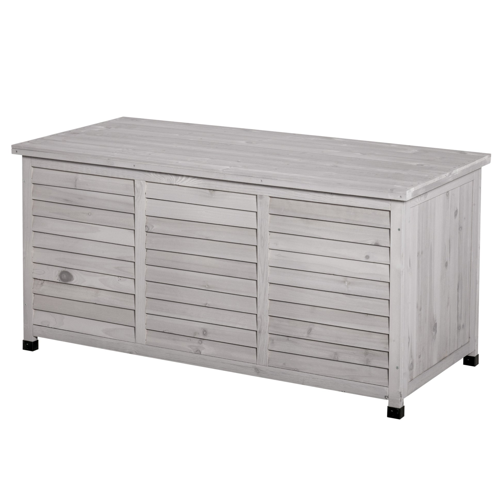 Outsunny 75 Gallon Wooden Deck Box, Outdoor Storage Container With Aerating Gap & Weather Fighting Finish, Grey Grey Wood