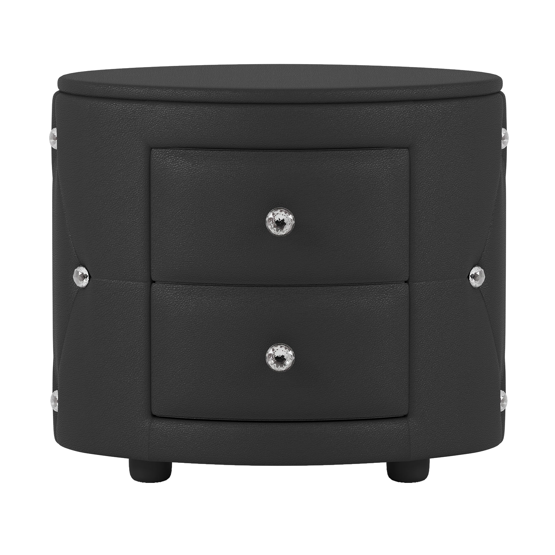 Elegant Pu Nightstand With 2 Drawers And Crystal Handle,Fully Assembled Except Legs&Handles,Storage Bedside Table Black Black Pu