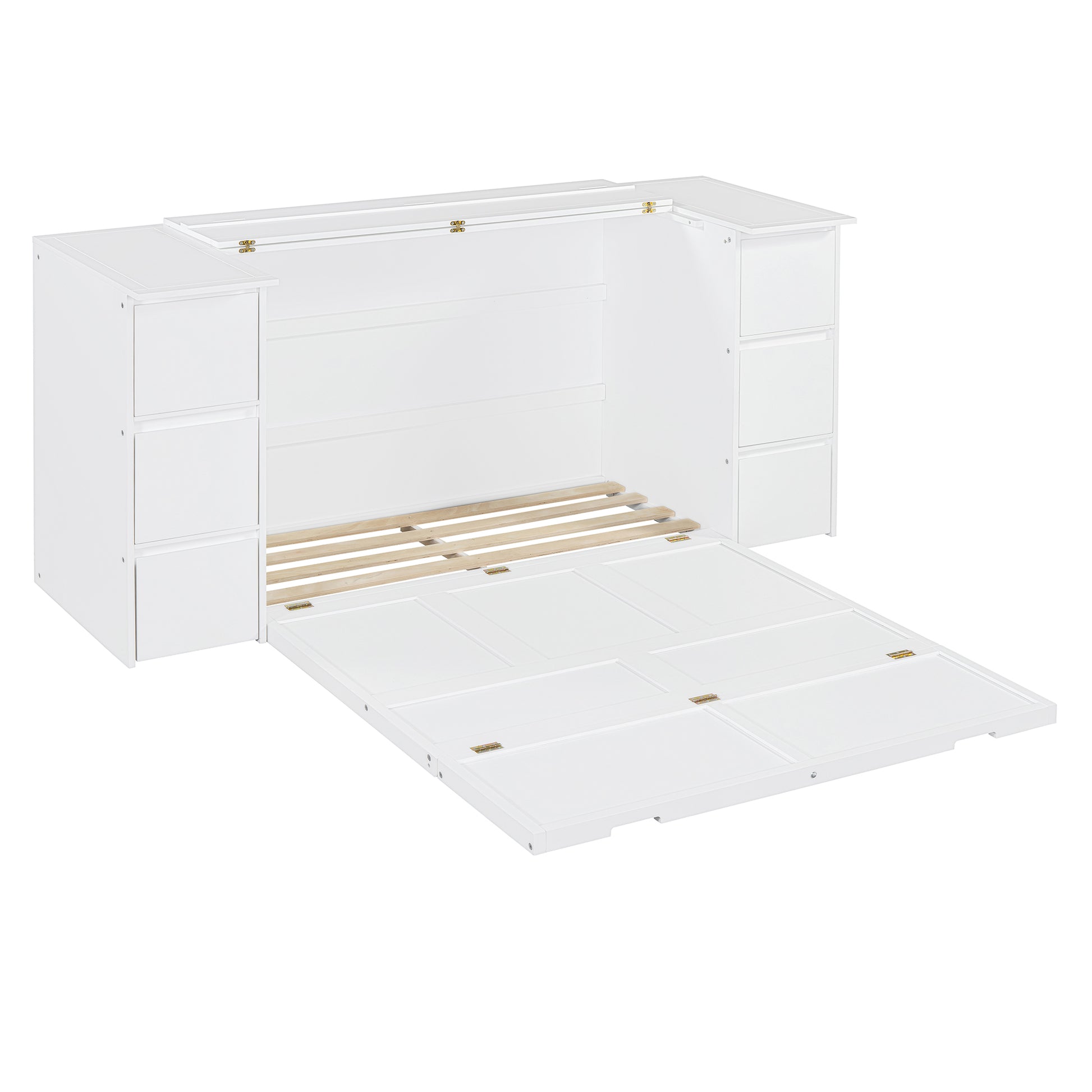 Full Size Murphy Bed With Drawers, Cabinets And Usb Ports,White Full White Mdf Lvl