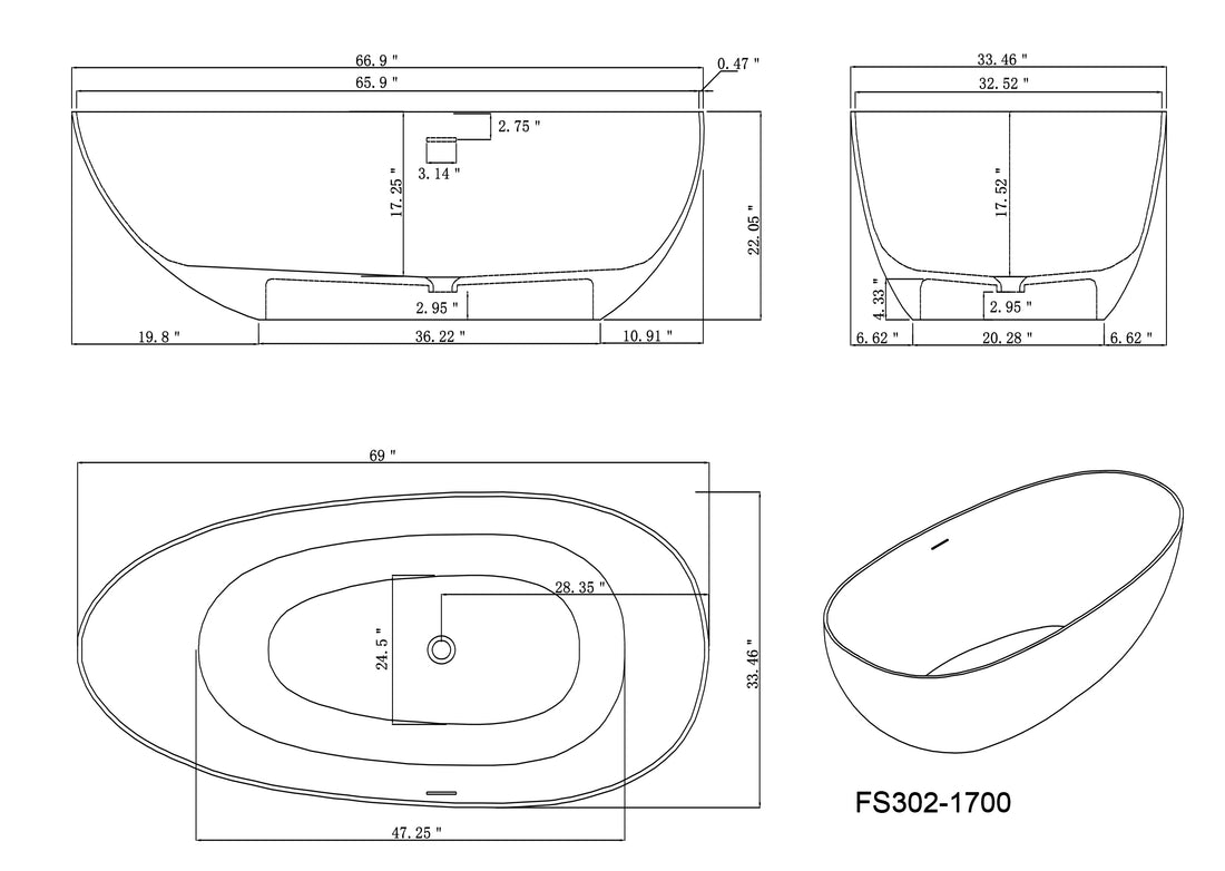 1700Mm Artificial Stone Solid Surface Freestanding Bathroom Adult Bathtub Matte Black Matte Black Oval Bathroom Freestanding Tubs Matte 61 69 In Luxury,Modern Soaking Center Solid Surface Solid Surface