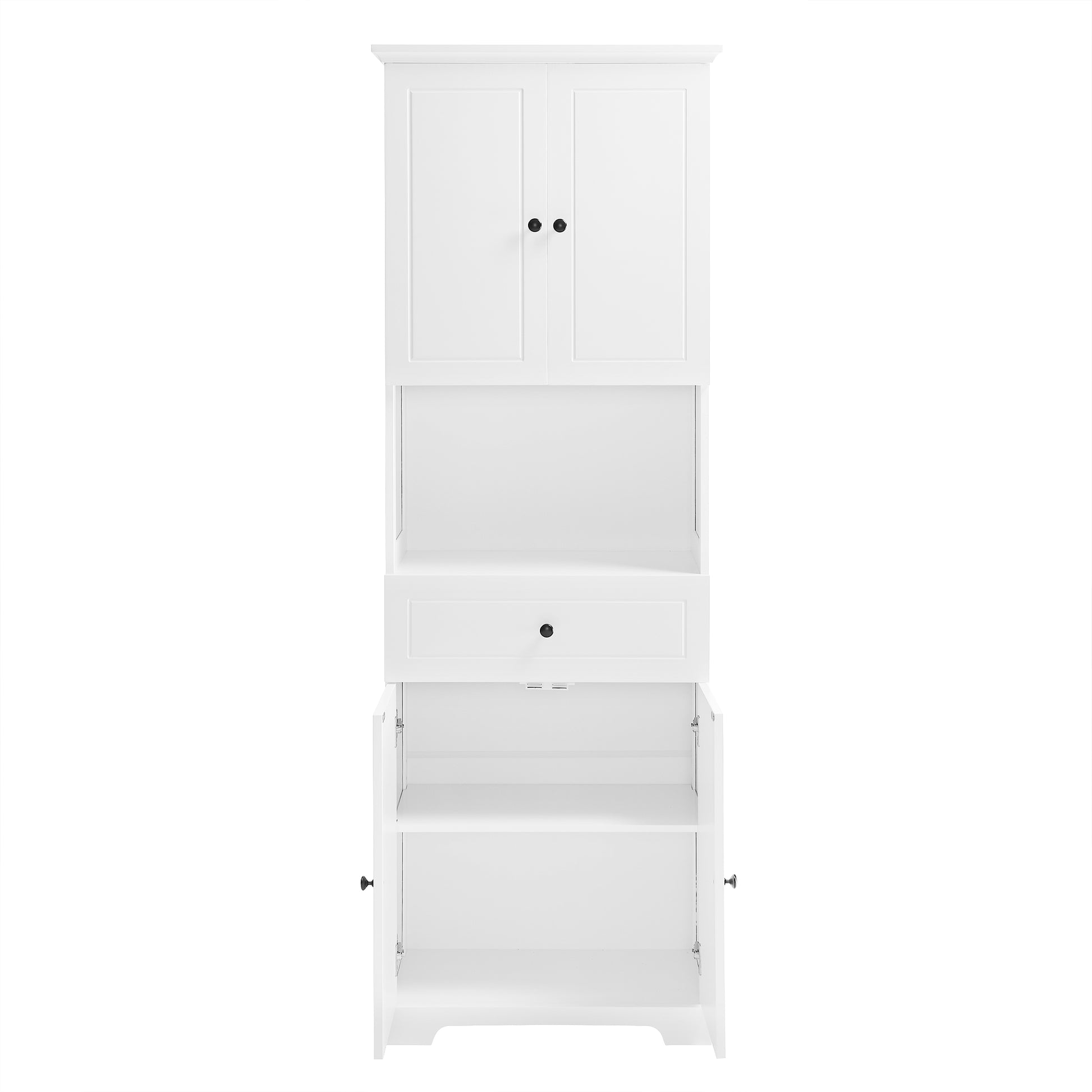 Tall Bathroom Cabinet With Four Doors, Large Storage Space Open Shelve, Upper Storage Cabinet, White White Mdf