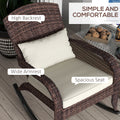 Outsunny Outdoor Wicker Adirondack Rocking Chair, Patio Rattan Rocker Chair With High Back, Seat Cushion, And Pillow For Garden, Porch, Balcony, Cream White White Rattan