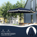 Outsunny 9Ft Patio Umbrella With Push Button Tilt And Crank, Ruffled Outdoor Market Table Umbrella With Tassles And 8 Ribs, For Garden, Deck, Pool, Dark Blue Dark Blue Polyester