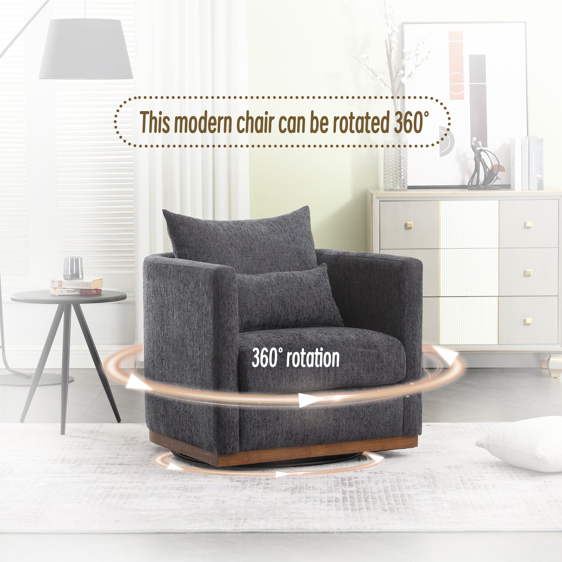 Coolmore Swivel Barrel Chair, Comfy Round Accent Sofa Chair For Living Room, 360 Degree Swivel Barrel Club Chair, Leisure Arm Chair For Nursery, Hotel, Bedroom, Office, Lounge Carbon Black Chenille Carbon Black Primary Living Space Foam Chenille