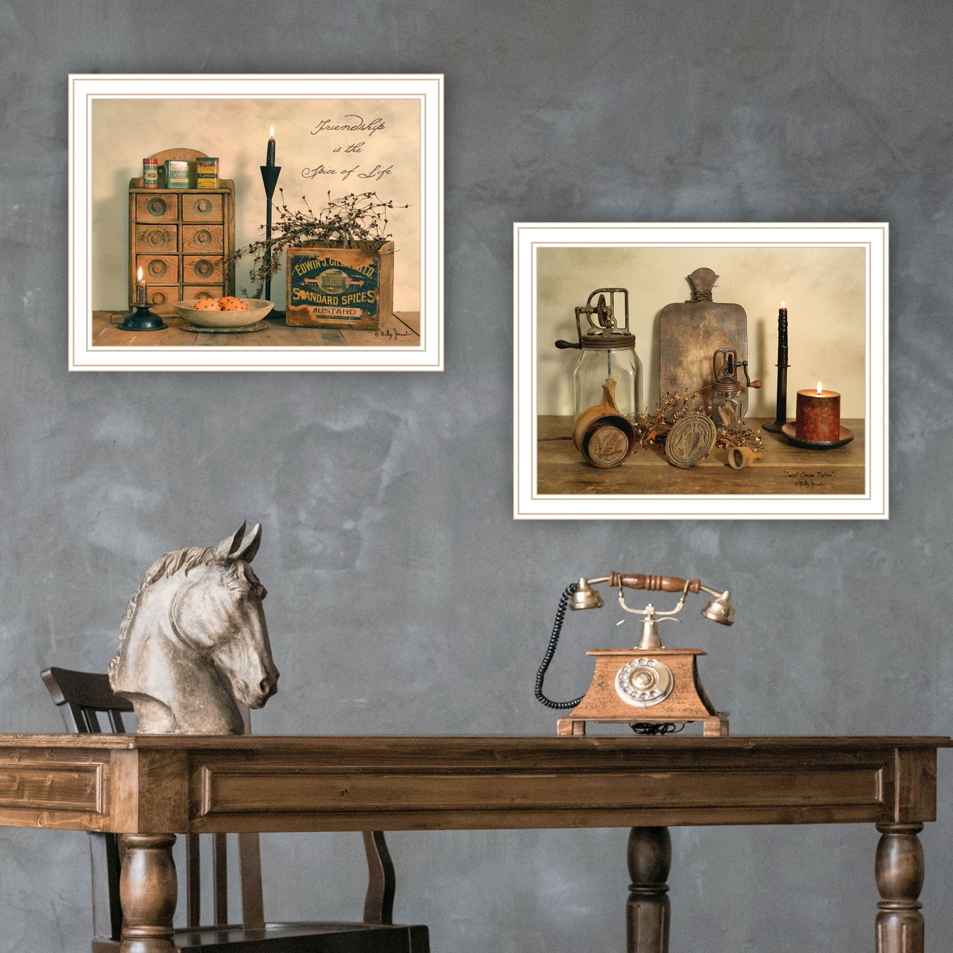 2 Piece Vignette Friend Is The Spice Of Life White Framed Wall Art For Living Room, Bedroom Wall Art Print For Home Decor By Billy Jacobs Multicolor Wood Paper