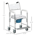 Homcom Shower Commode Wheelchair, Padded Seat, 330 Lbs., White White Aluminum