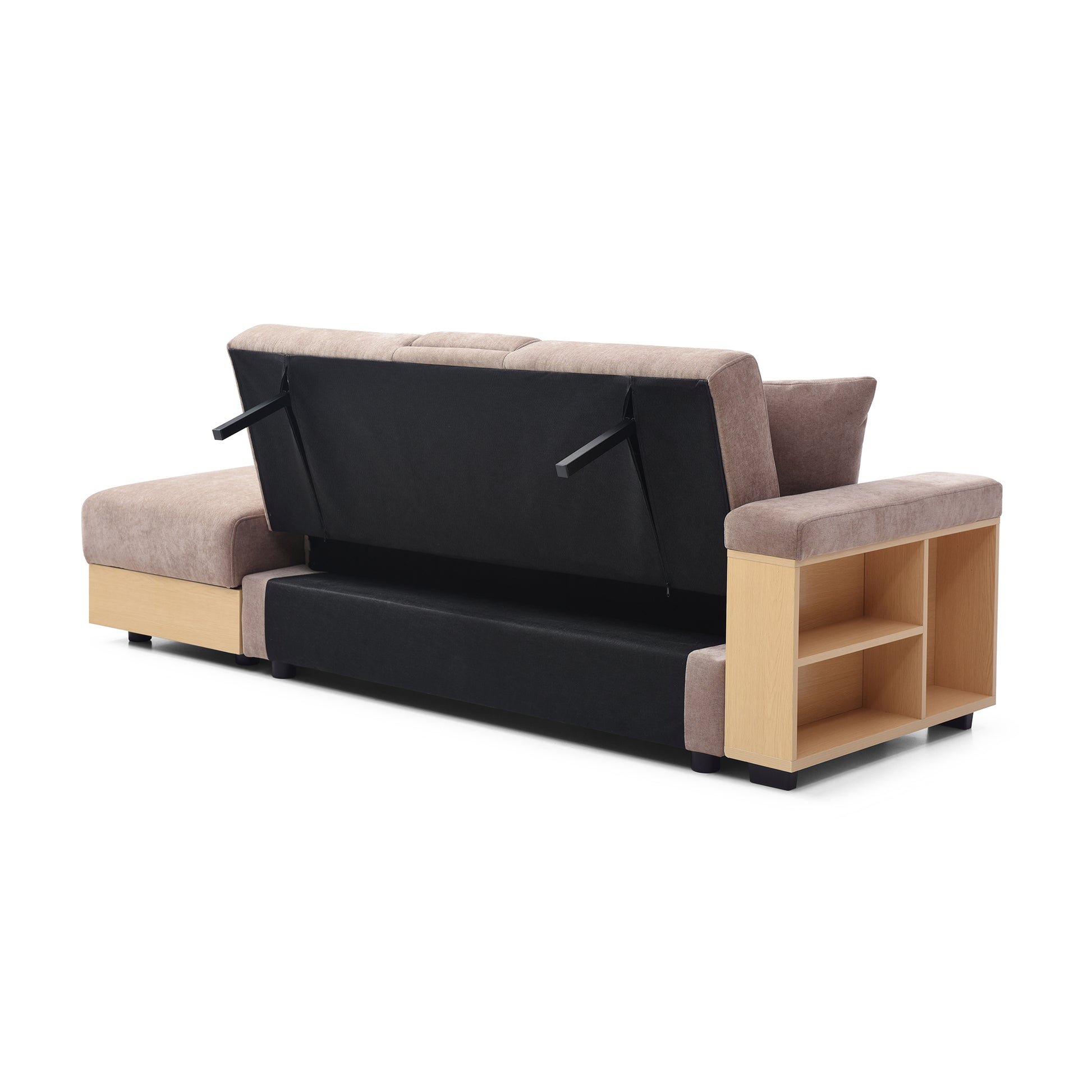 Convertible Sleeper Sofa Couch,Multifunctional Double Folding Sofa Bed,Storage Ottoman And Sofa Arm With Box And Drawer, Drop Down Table With 2Cup Holders For Living Room,Apartment,Office,Light Brown Light Brown Linen Wood Primary Living Space Modern