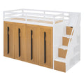 Modern Loft Bed With Two Tone Storage Stairs And Pull Out Wardrobes, White Twin White Solid Wood Mdf