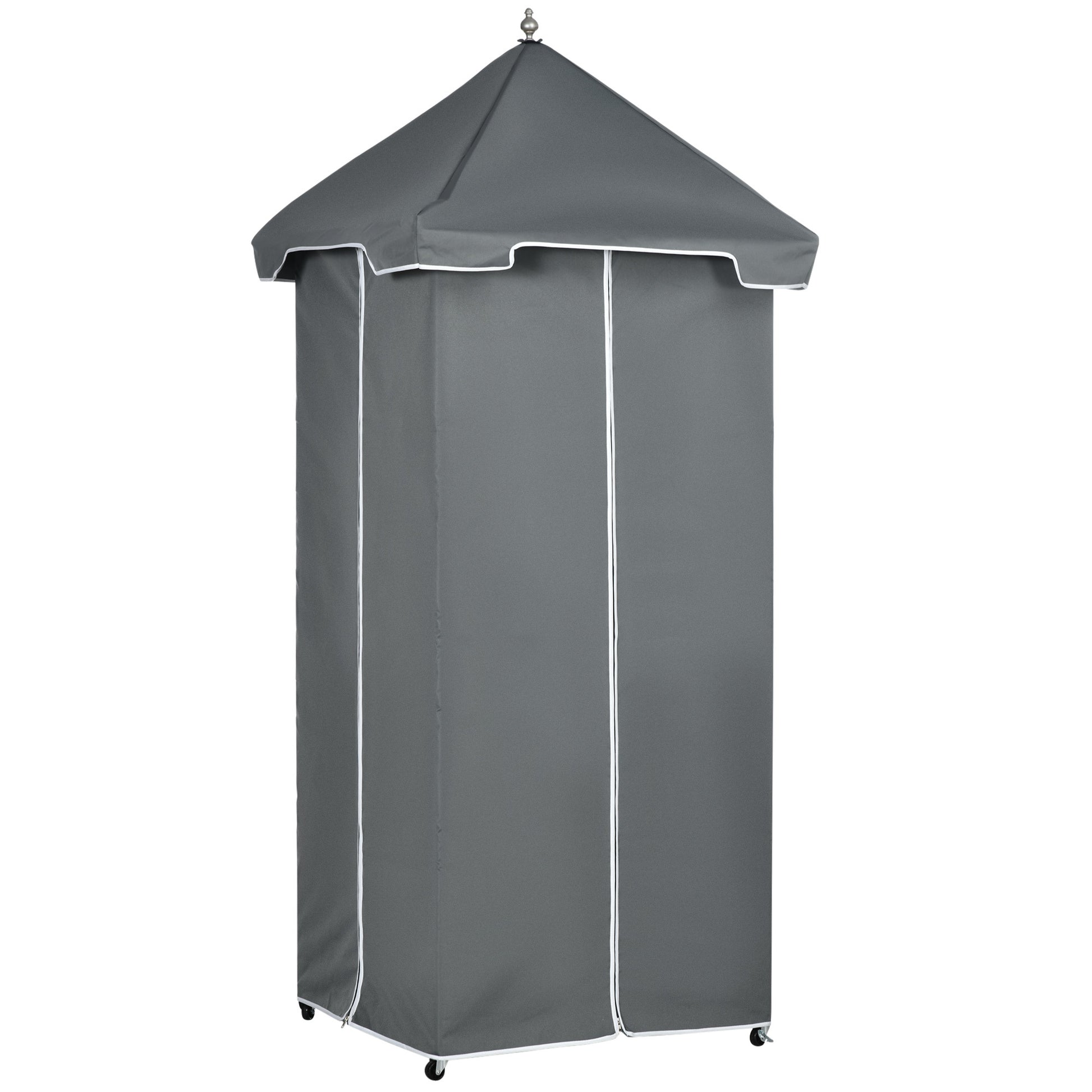 Outsunny Outdoor Towel Valet Caddy, Covered Poolside Towel Holder Rack, Shelf, Basket, Rolling Pe Rattan Wicker Storage On Wheels, Gray Gray Steel