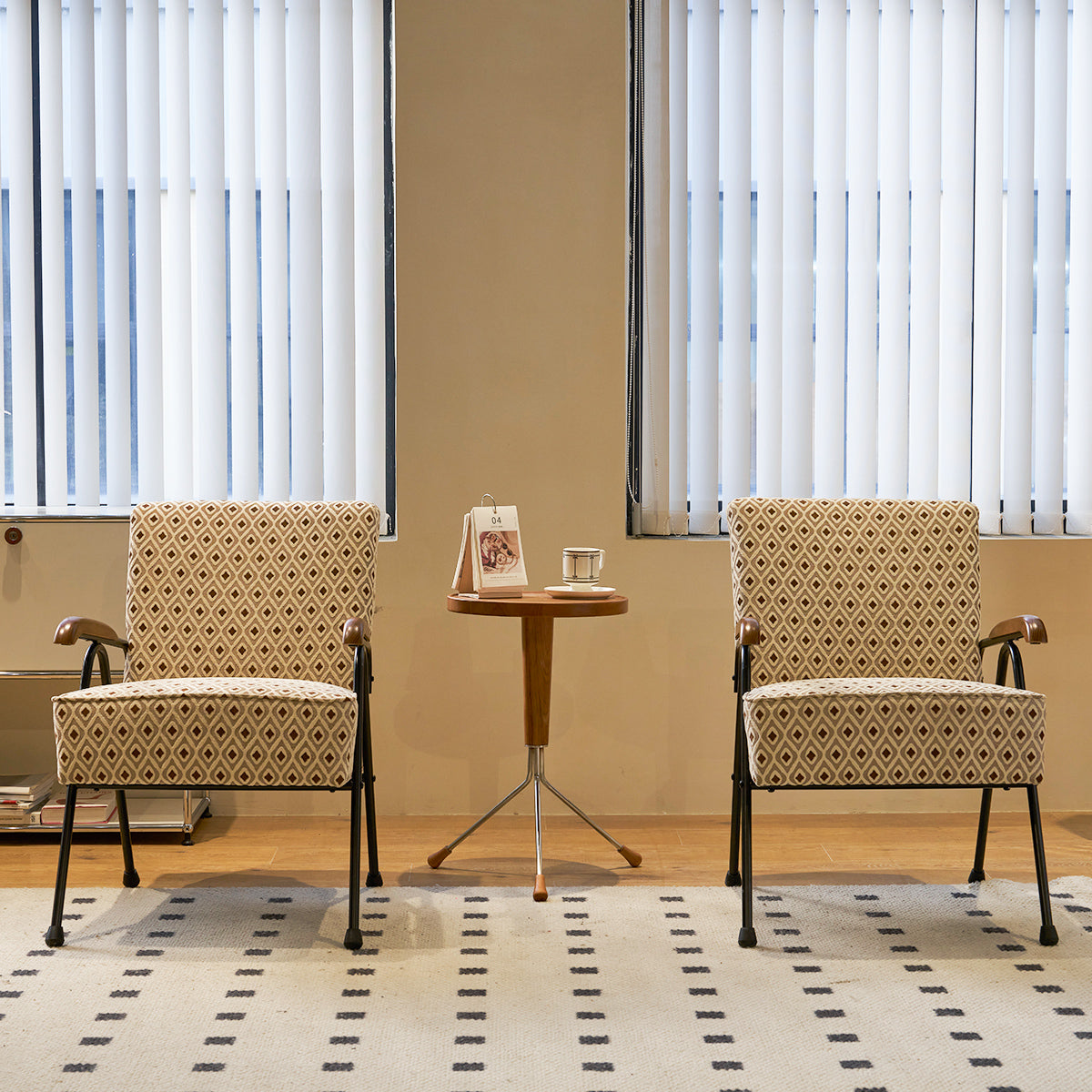 Pattern Colorful Fabric Armchair, Modern Accent Chair High Back, Living Room Chairs With Metal Legs And Soft Padded, Sofa Chairs For Home Office,Bedroom,Dining Room Cream Brown Fabric