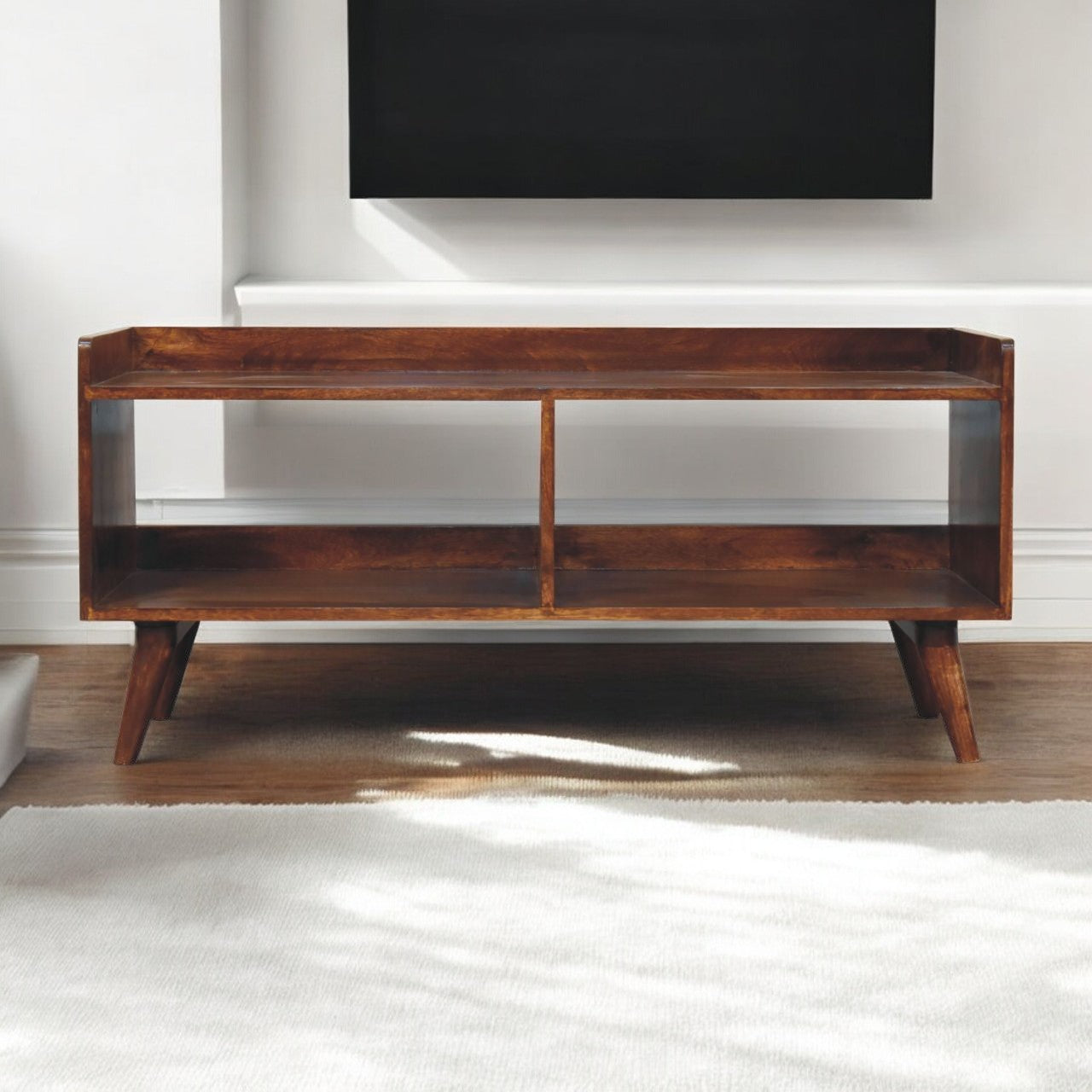 Solid Wood Open Top Chestnut Media Unit Brown Brown Primary Living Space 40 49 Inches Contemporary Mango Solid Wood