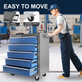 High Capacity Rolling Tool Chest With Wheels And Drawers, 5 Drawer Tool Storage Cabinet Blue Grey Iron