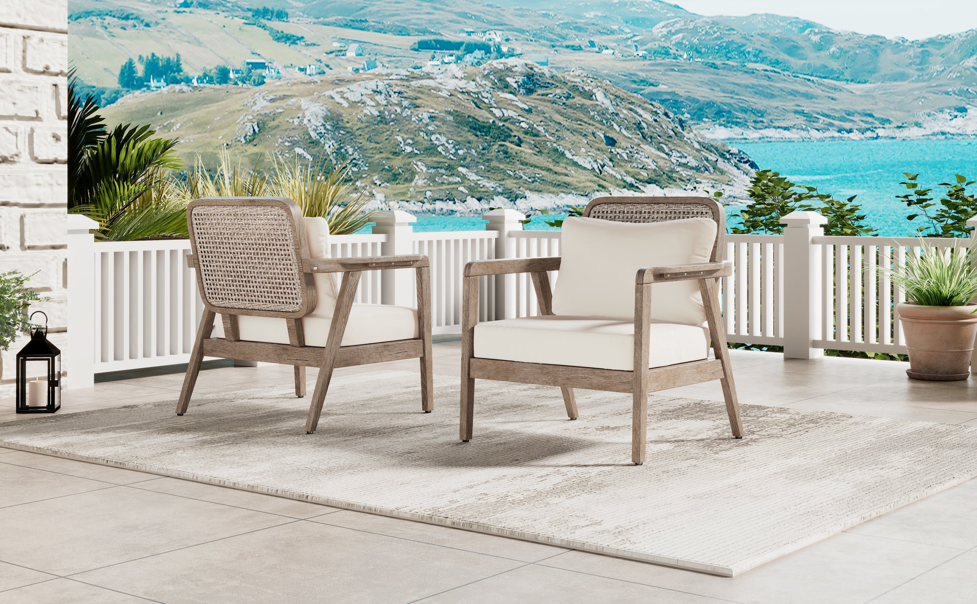 Set Of 2 Outdoor Acacia Wood Patio Club Chair, Patio Furniture,Waterproof Thick Cushion Deep Seating For Porch, Garden, Backyard, Balcony, Weight Capacity 400Lbs, Light Brown Finish, Cream Cushion Yes Deep Seating Light Brown Garden & Outdoor Foam Acacia