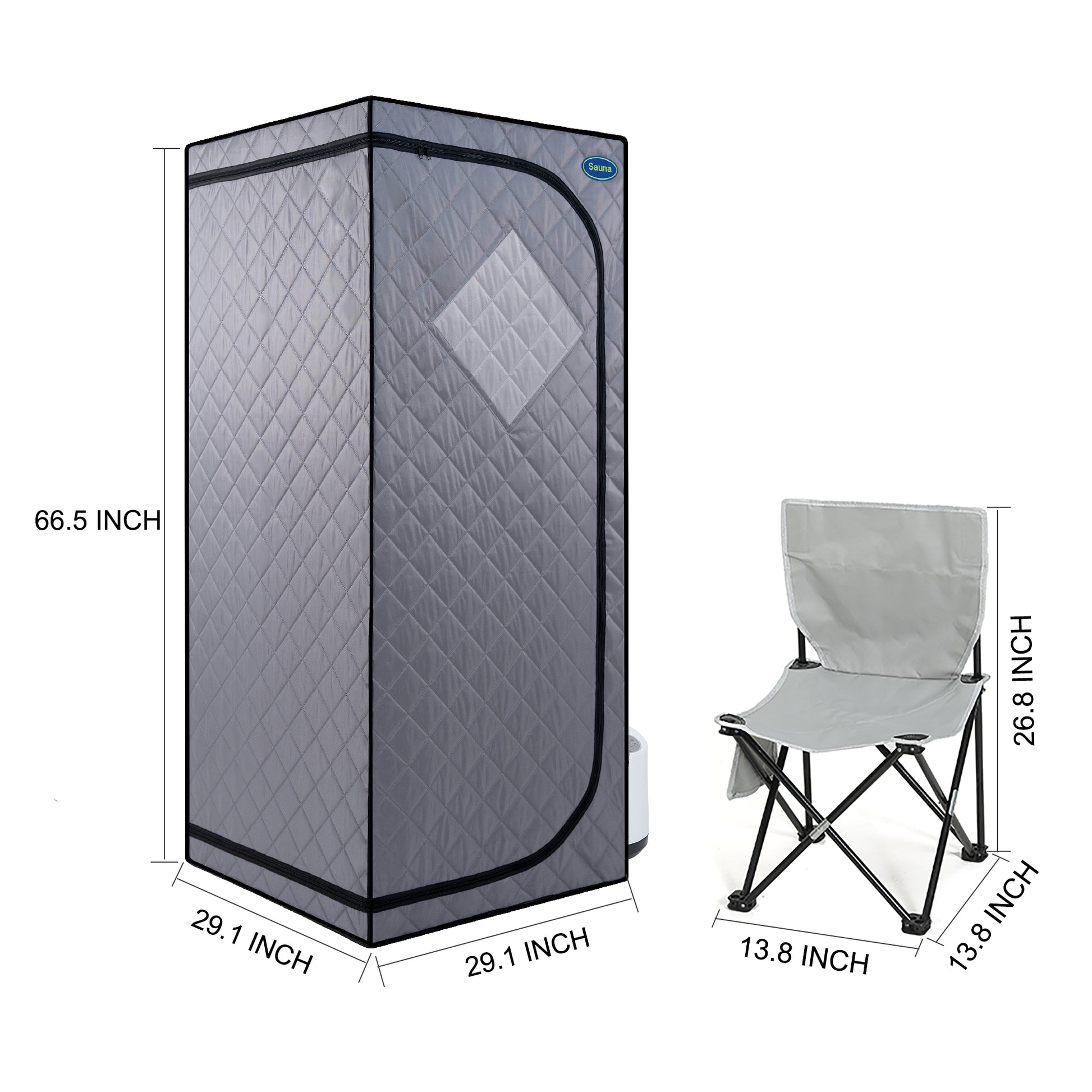 Full Size Portable Grey Steam Sauna Tent Personal Home Spa, With Steam Generator, Remote Control, Foldable Chair, Timer And Pvc Pipe Connector Easy To Install.Fast Heating, With Fcc Certification Grey Polyester