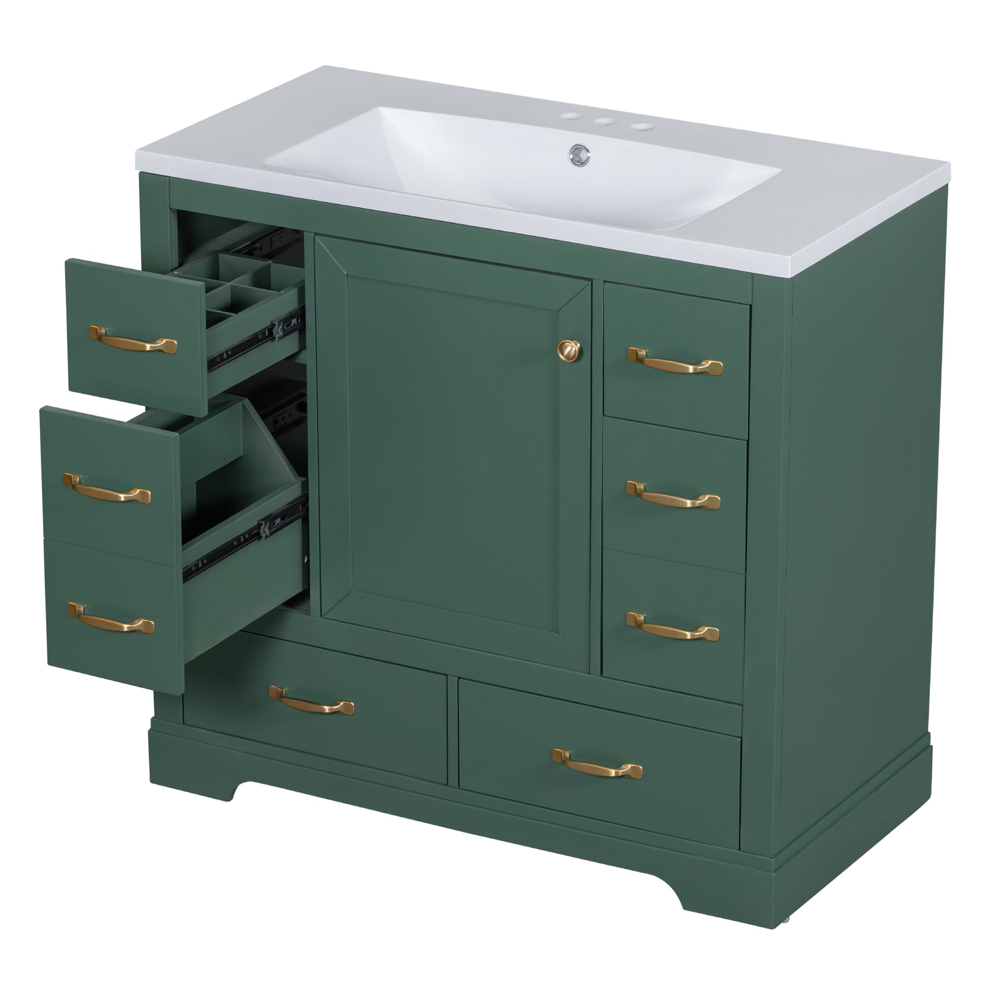 36" Bathroom Vanity With Sink Combo, Six Drawers, Multi Functional Drawer Divider, Adjustable Shelf, Green Old Sku:Sy999808Aaf Green Solid Wood Mdf