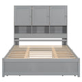 Queen Size Platform Bed With Storage Headboard And 4 Drawers, Gray Box Spring Not Required Queen Gray Wood Bedroom Bed Frame Solid Wood Mdf