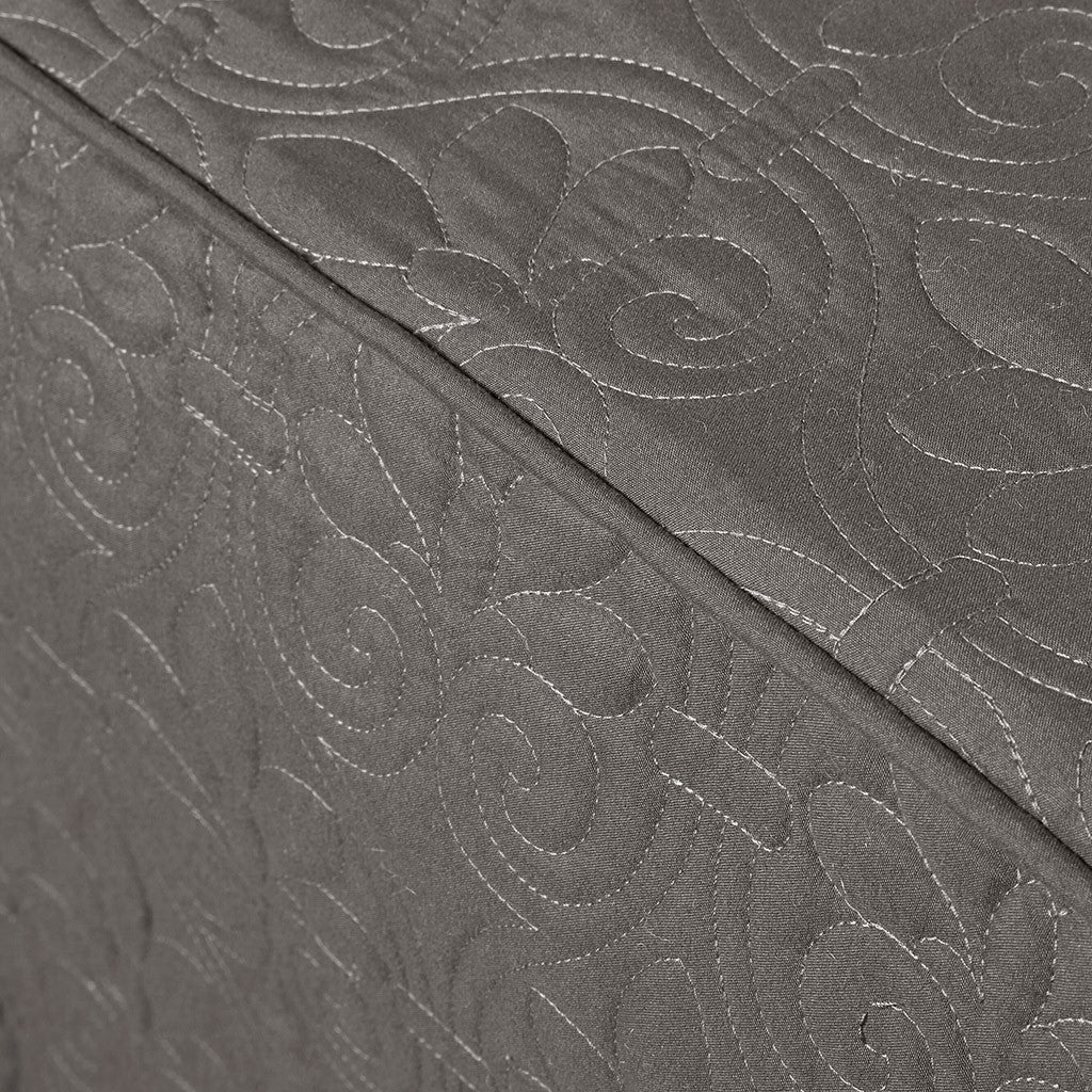 3 Piece Split Corner Pleated Quilted Bedspread Dark Grey Queen Dark Grey Polyester