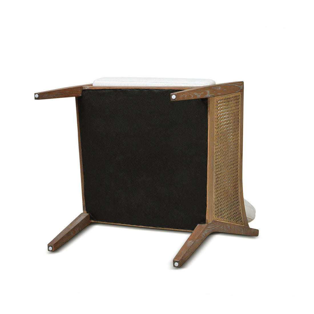 Ontario 24.5" Oak & Rattan Upholstered Accent Arm Chair, Natural White Linen White Foam Wood Fabric Rattan