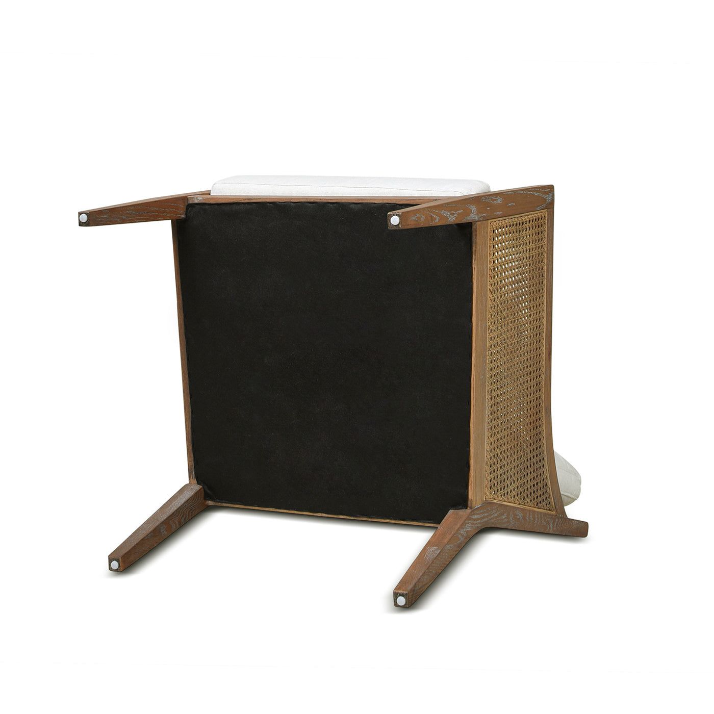 Ontario 24.5" Oak & Rattan Upholstered Accent Arm Chair, Natural White Linen White Foam Wood Fabric Rattan