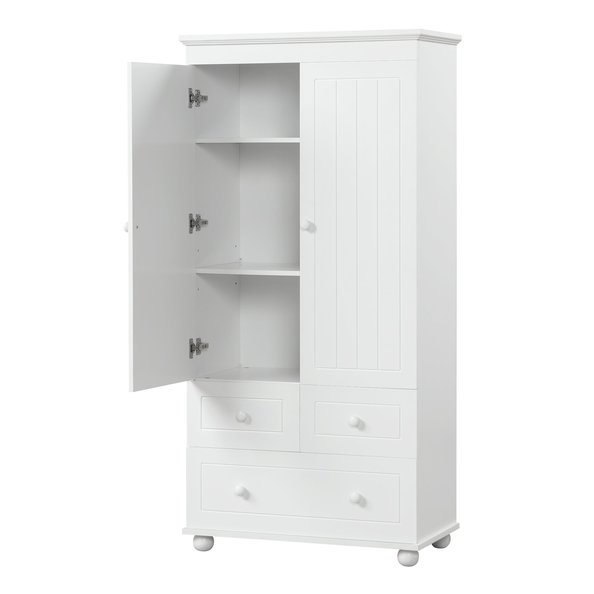 Tall Storage Cabinet With Three Drawers For Bathroom Office, White White Mdf