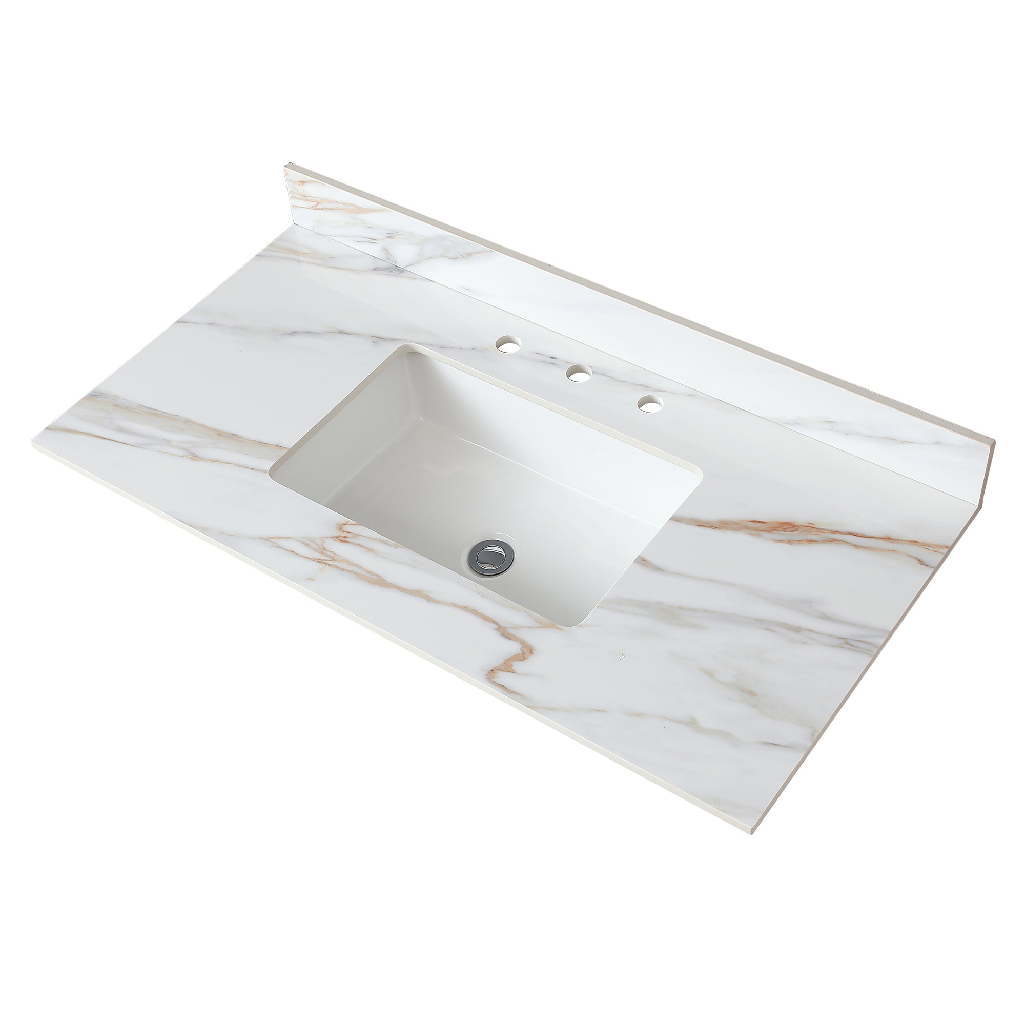 43 Inch Marble Vanity Top, Bathroom Vanity Top With Undermount Rectangular Middle Sink And 4" Height Backsplash, Pre Drilled 8 Inch Faucet Hole Spread Vanity Top, Carrara White With Veins White Marble Bathroom American Design Sintered Stone Sintered