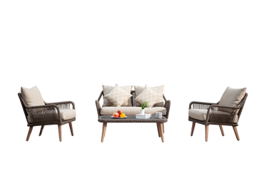 Patio Conversation Sets 4 Pieces, Handwoven Rattan Wicker Aluminum Frame Outdoor Patio Set, All Weather Modern Rope Patio Loveseat With Coffee Table For Garden Balcony Deck Poolside Porch Khaki Yes Khaki Garden & Outdoor Multiple Chairs Seating Group