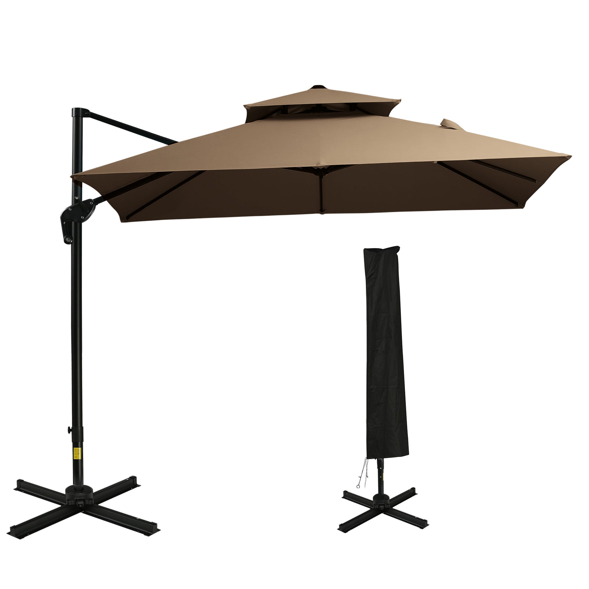 10 ft offset patio umbrella Outsunny 10Ft Offset Patio Umbrella With Base, Double Top Hanging Aluminum Cantilever Umbrella With 360 Degree Rotation, Easy Tilt, 8 Ribs, Crank,