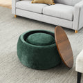 Round Storage Ottoman, 2 In 1 Function, Work As End Table And Ottoman,With Small Seat,Green 25