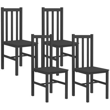 Homcom Farmhouse Armless Dining Chairs, Set Of 4 With Slat Back, Black Black Pine