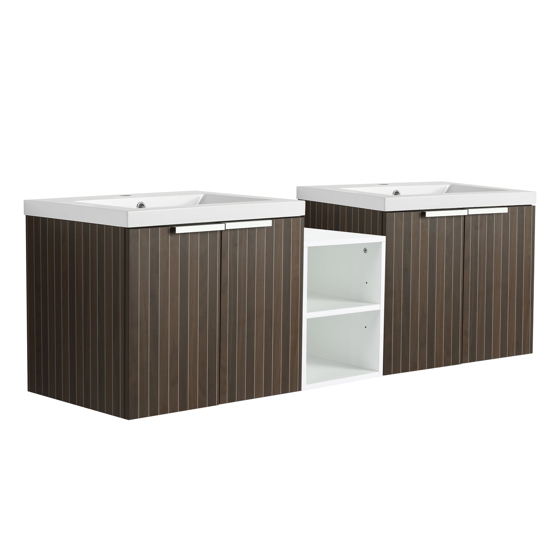 60 Inch Soft Close Doors Bathroom Vanity With Sink, A Small Storage Shelves, 24" And 12" Combination Cabinet, Kd Packing Silver Brown Stripe Bathroom Modern Plywood