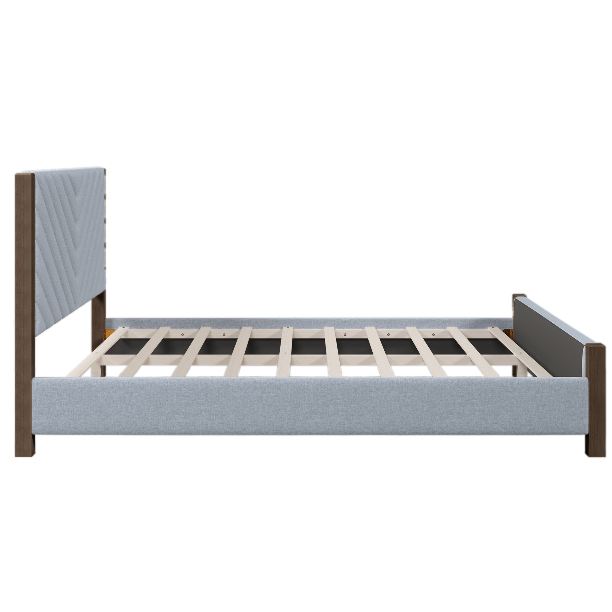 Modern Mid Century Queen Upholstered Platform Bed Frame With Tufted Headboard And Solid Wood Legs,No Box Spring Needed,Gray Box Spring Not Required Queen Gray Wood Bedroom Mid Century Modern,Modern Bed Frame Linen Wood