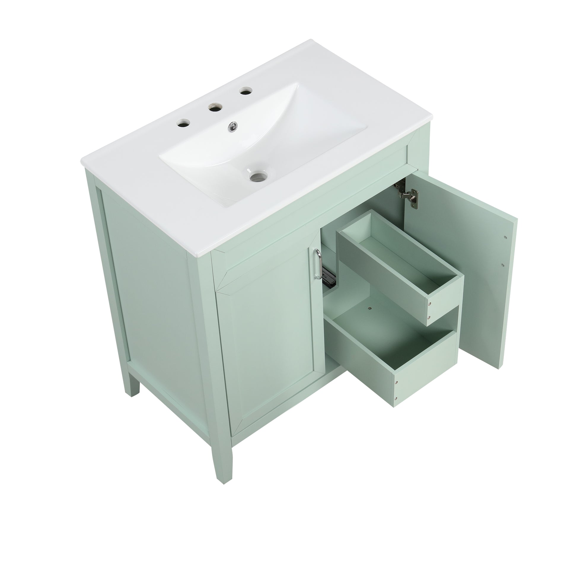 30" Bathroom Vanity With Sink, Multi Functional Bathroom Cabinet With Doors And Drawers, Solid Frame And Mdf Board, Green Green Solid Wood Mdf