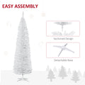 Homcom 7' Artificial Pencil Christmas Tree, Slim Xmas Tree With 499 Realistic Branch Tips And Plastic Stand, White White Polyvinyl Chloride