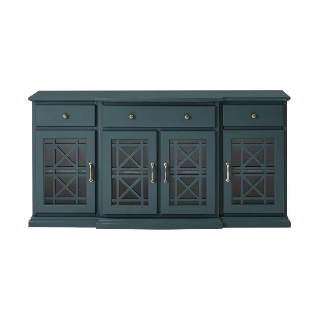 Classic Fretwork Detailed Glass Door Sideboard Dark Teal Teal Mdf