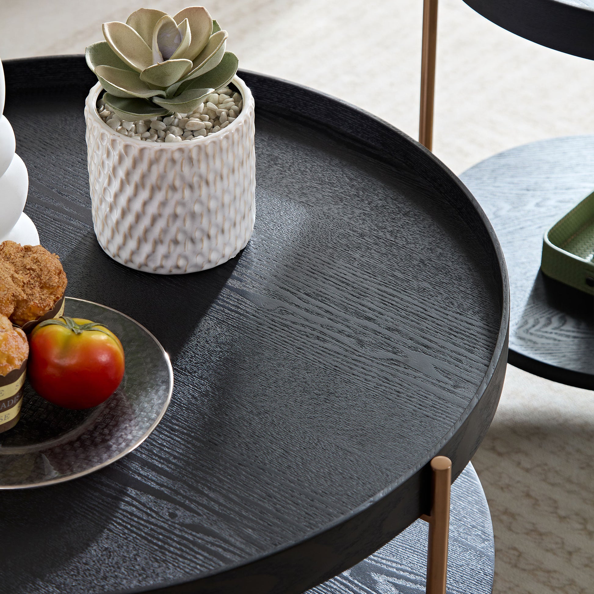 2 Piece Modern 2 Tier Round Coffee Table Set For Living Room,Easy Assembly Nesting Coffee Tables, End Side Tables For Bedroom Office Balcony Yard,Black Mdf Matt Black Mdf Metal