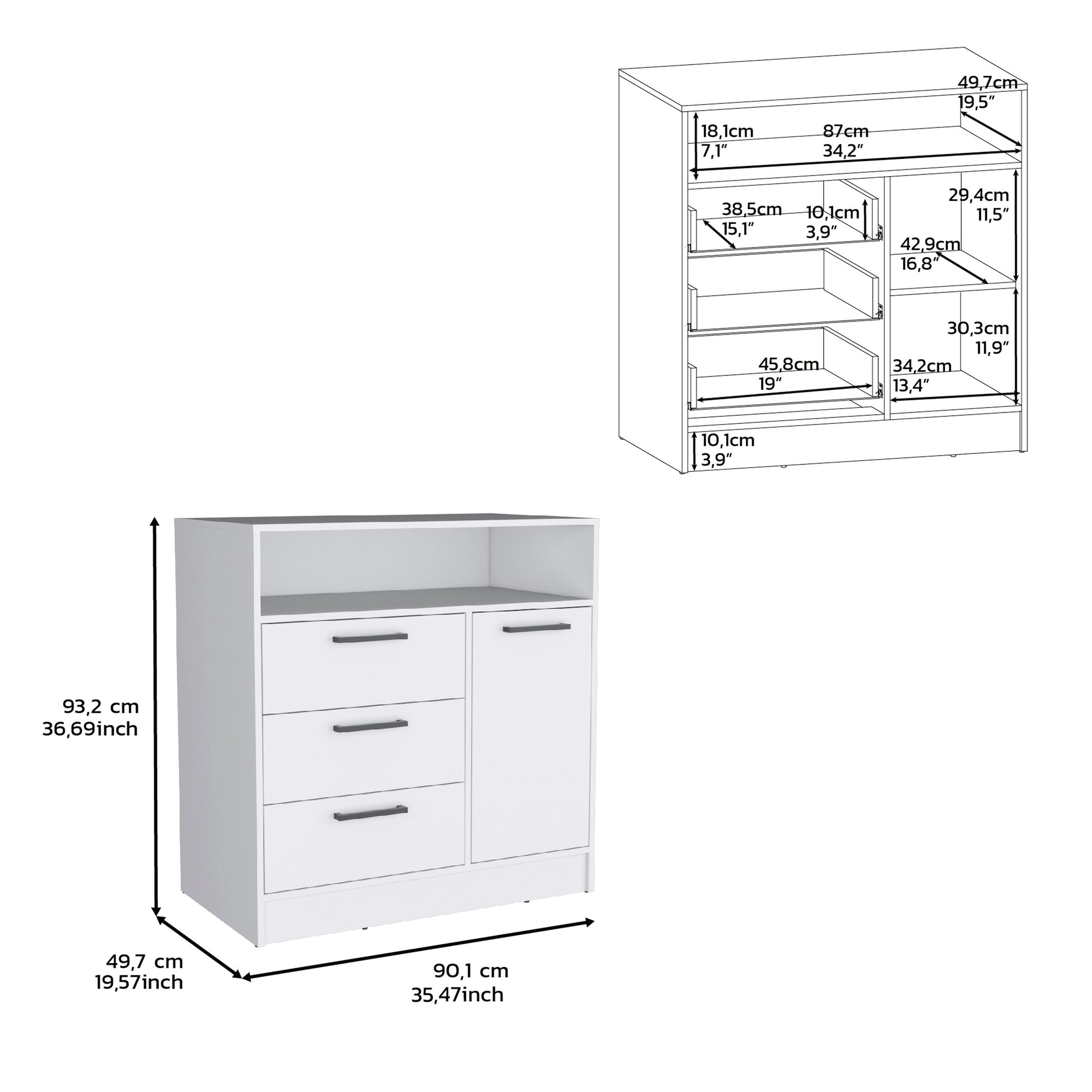 Dresser With Spacious 3 Drawer And Single Door Storage Cabinet, White White Solid Wood Mdf Engineered Wood