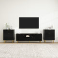 Tv Stand With Solid Ion Feet, Tv Console Table For Living Room, Bedroom Black Particle Board