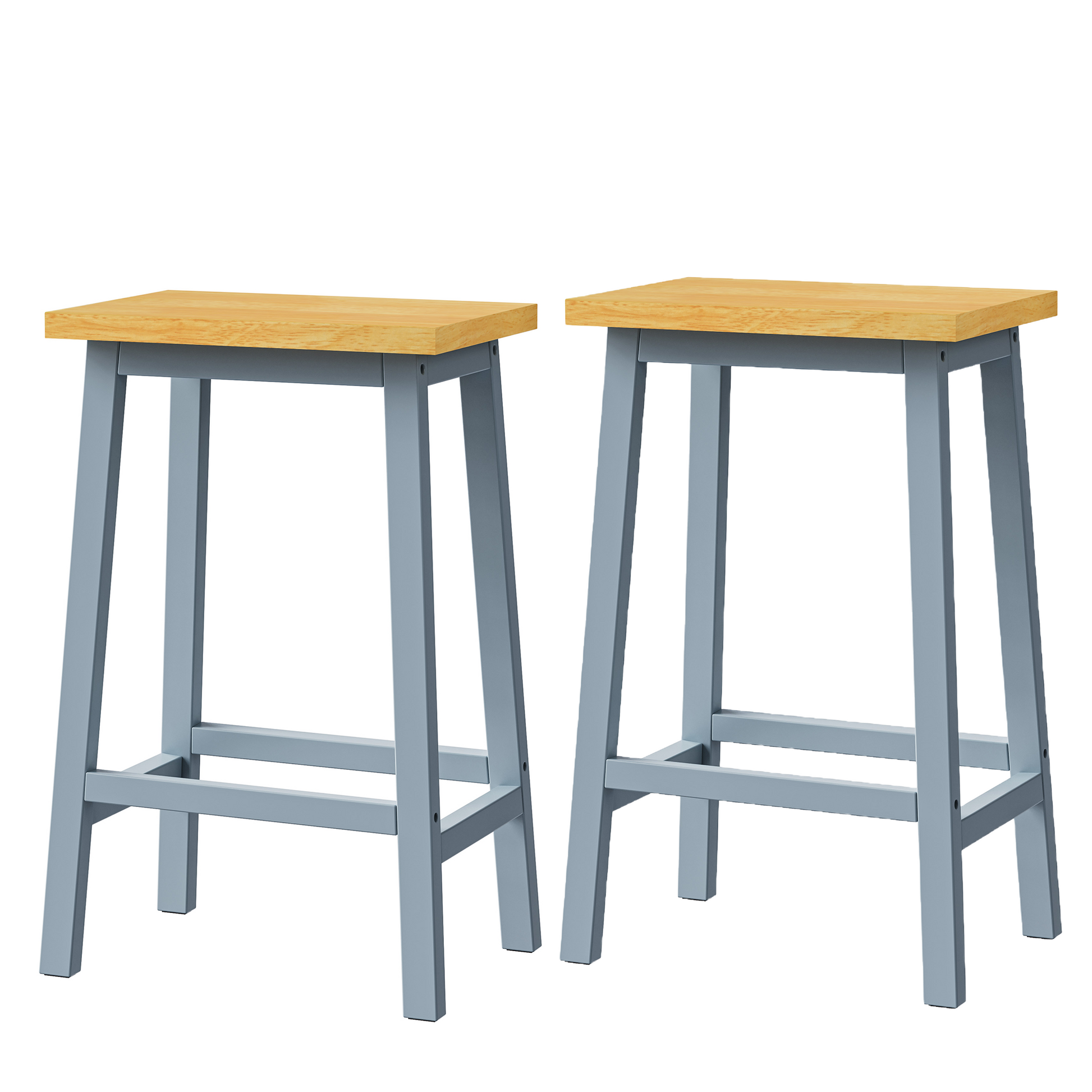 K&K Solid Wood Bar Stools Not Cheap Iron , 25.6" Tall Set Of 2 Bar Chairs, Kitchen Counter Stools With Footrests, Farmhouse Stools For Dining Room, Kitchen, Counter, Grey Blue Grey Blue Gray Kitchen