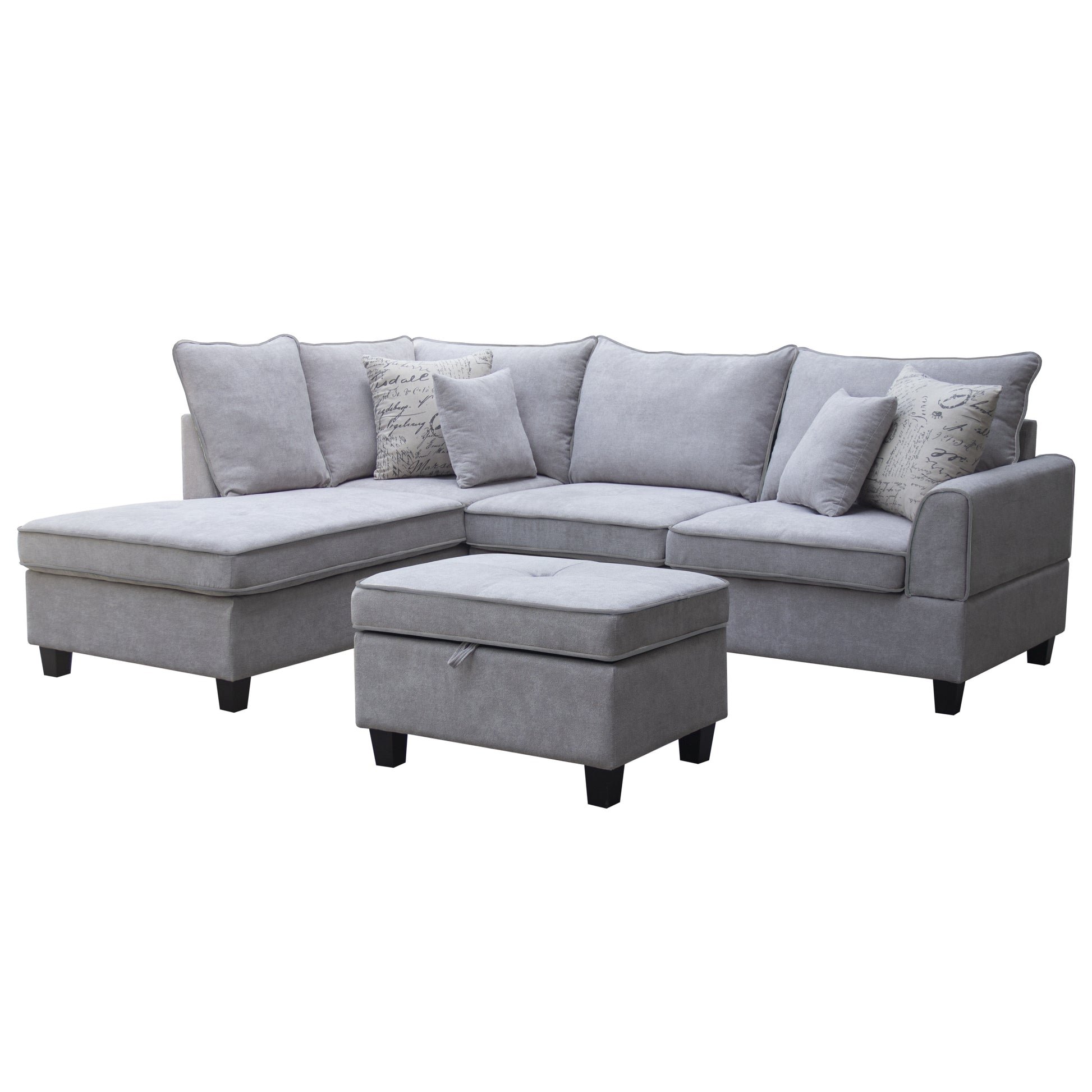 Harmony 99.5"W Light Gray Fabric Sectional Sofa With Left Facing Chaise And Storage Ottoman Light Grey Foam Fabric 5 Seat