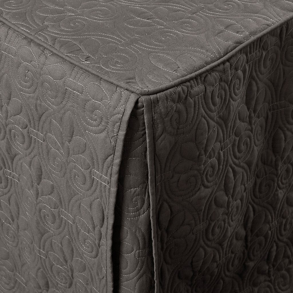 3 Piece Split Corner Pleated Quilted Bedspread Dark Grey King Dark Grey Polyester