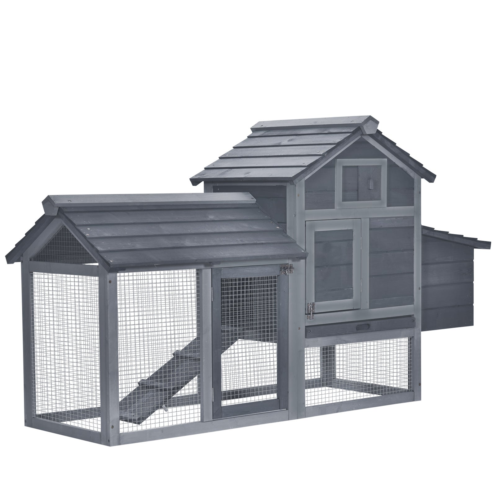 Pawhut 59" Small Wooden Chicken Coop Hen House Poultry Cage For Outdoor Backyard With 2 Doors, Nesting Box And Removable Tray, Gray Grey Wood