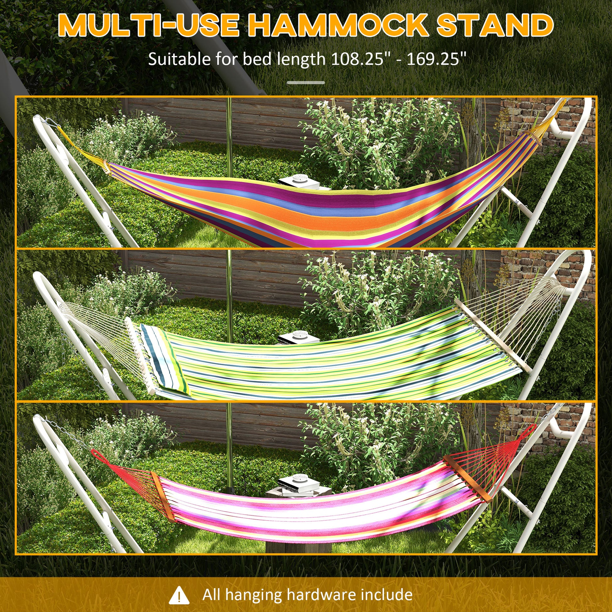 Outsunny Hammock Stand For 2 Person, Portable Adjustable Steel Frame Hammock Stand With Weather Resistant Finish, For 9 14Ft Hammocks, 10.3', 550 Lbs. Capacity, White White Steel