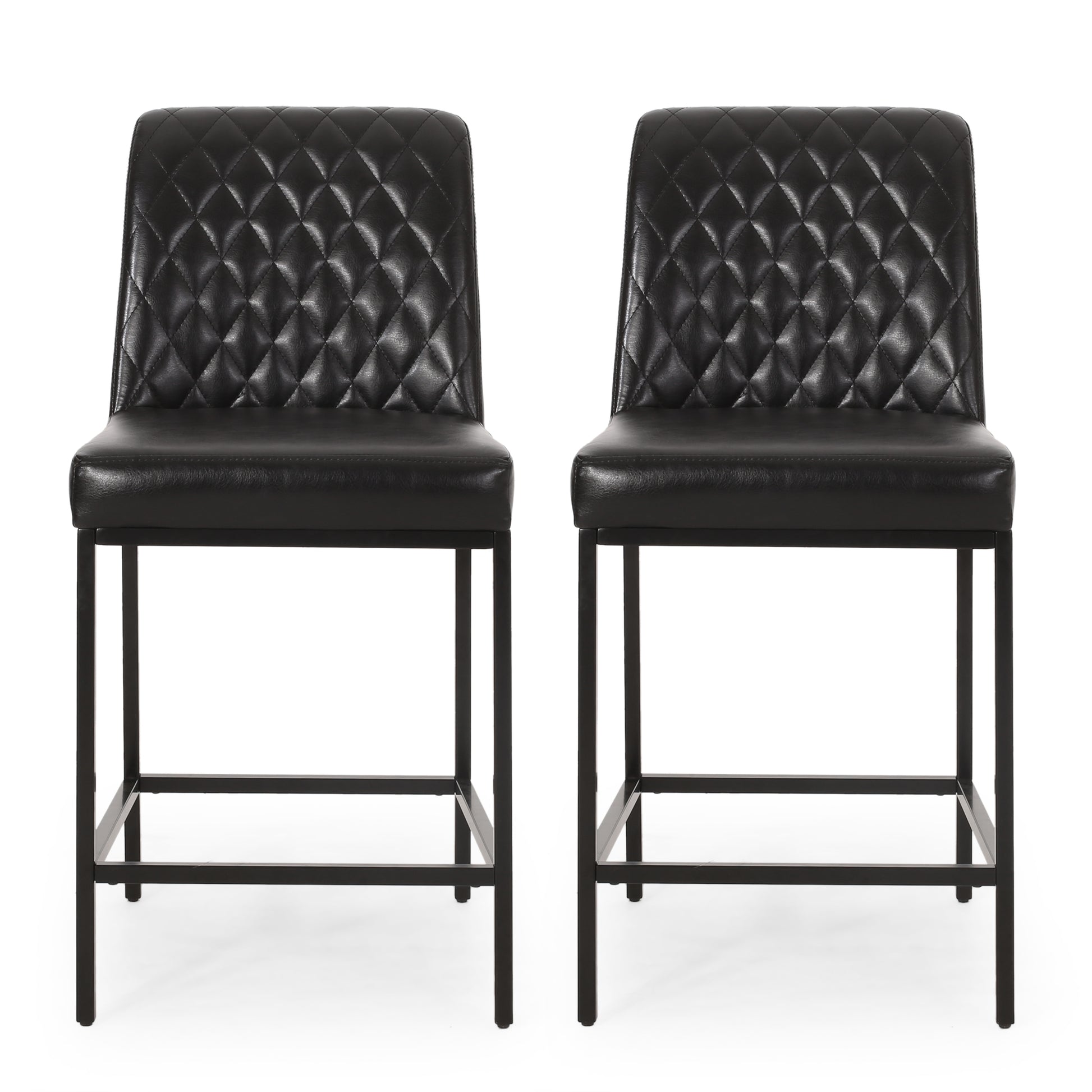 Counter Stool Set Of 2 Black Velvet